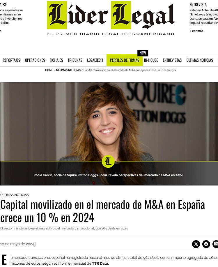 Capital movilizado en el mercado de M&A en Espaa crece un 10 % en 2024